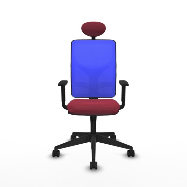 Motilla sincro malla azul bali granate brazos 1D base piramidal cabecero fijo ruedas 65mm nailon