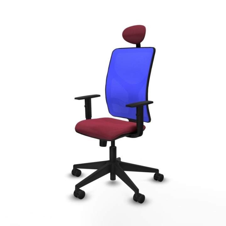 Motilla sincro malla azul bali granate brazos 1D base piramidal cabecero fijo ruedas 65mm nailon