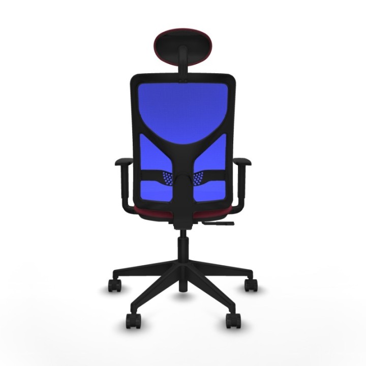 Motilla sincro malla azul bali granate brazos 1D base piramidal cabecero fijo ruedas 65mm nailon