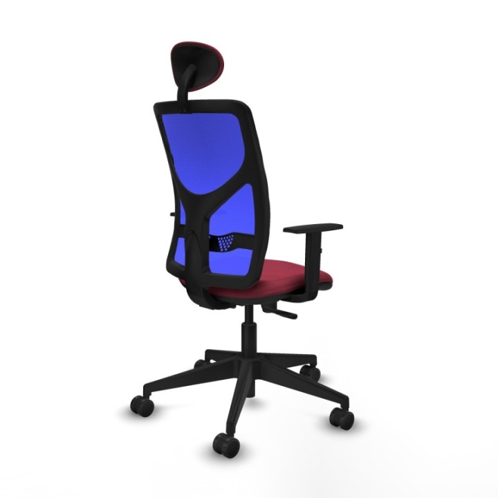 Motilla sincro malla azul bali granate brazos 1D base piramidal cabecero fijo ruedas 65mm nailon