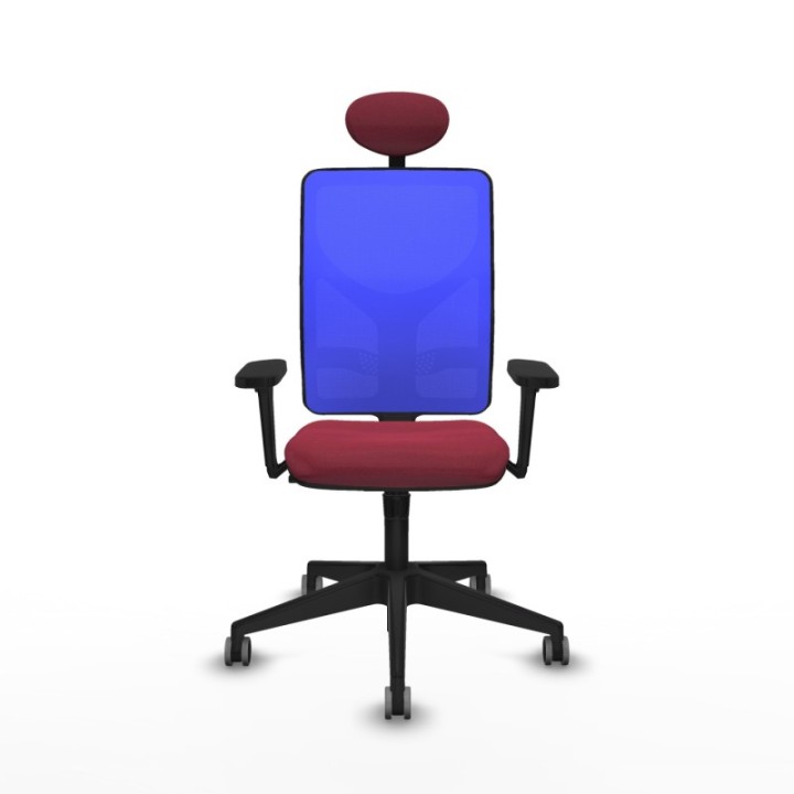 Motilla sincro malla azul bali granate brazos 3D base piramidal cabecero fijo ruedas 65mm engomadas