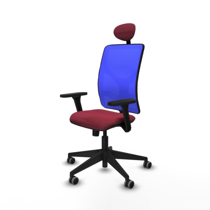 Motilla sincro malla azul bali granate brazos 3D base piramidal cabecero fijo ruedas 65mm engomadas