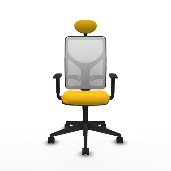 Motilla sincro malla blanca bali amarillo brazos 1D base piramidal cabecero fijo ruedas 65mm nailon