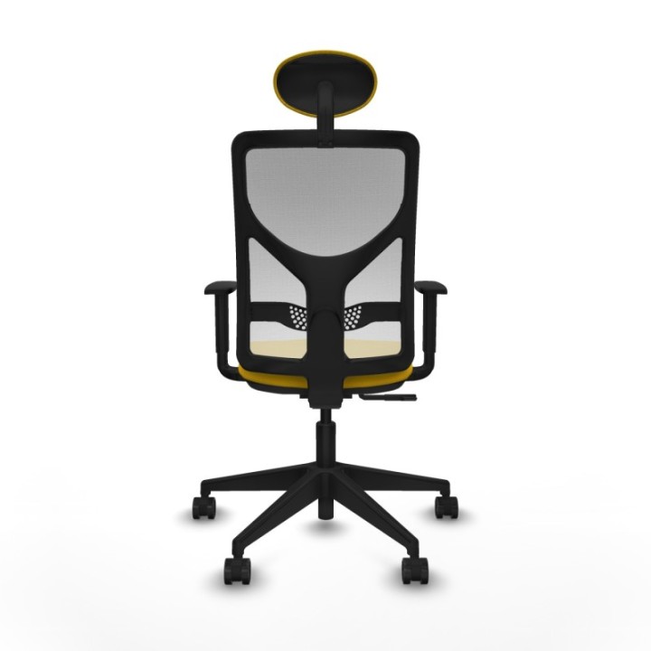 Motilla sincro malla blanca bali amarillo brazos 1D base piramidal cabecero fijo ruedas 65mm nailon