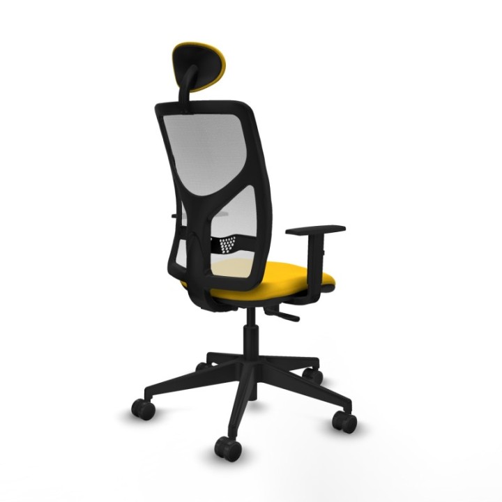 Motilla sincro malla blanca bali amarillo brazos 1D base piramidal cabecero fijo ruedas 65mm nailon