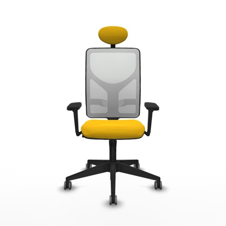 Motilla sincro malla blanca bali amarillo brazos 3D base piramidal cabecero fijo ruedas 65mm engomadas