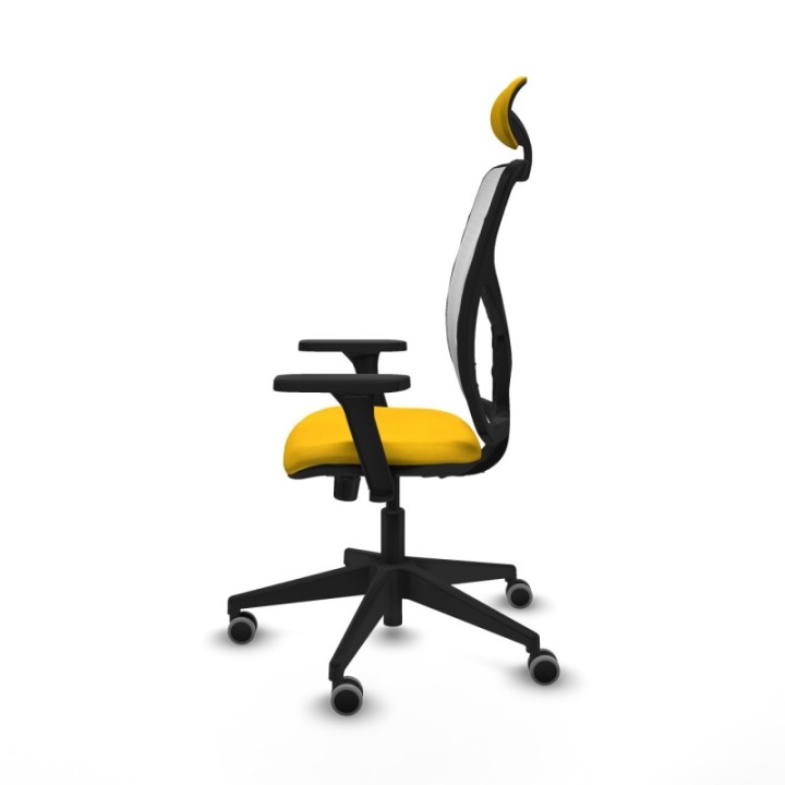 Motilla sincro malla blanca bali amarillo brazos 3D base piramidal cabecero fijo ruedas 65mm engomadas