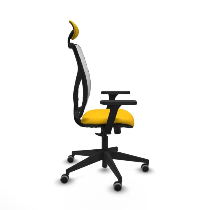 Motilla sincro malla blanca bali amarillo brazos 3D base piramidal cabecero fijo ruedas 65mm engomadas