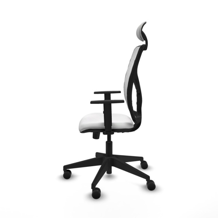 Motilla sincro malla blanca bali blanco brazos 1D base piramidal cabecero fijo ruedas 65mm nailon