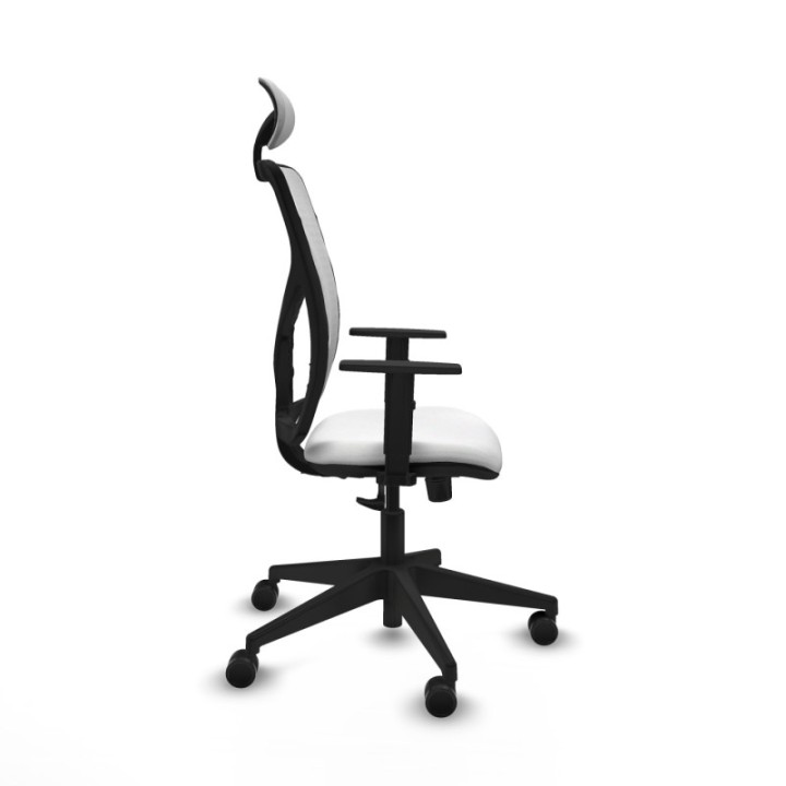 Motilla sincro malla blanca bali blanco brazos 1D base piramidal cabecero fijo ruedas 65mm nailon