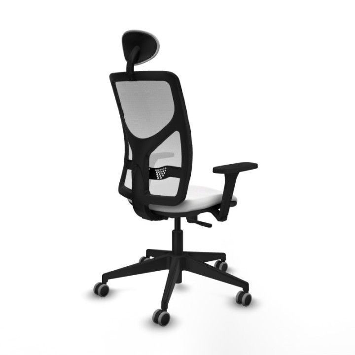 Motilla sincro malla blanca bali blanco brazos 3D base piramidal cabecero fijo ruedas 65mm engomadas