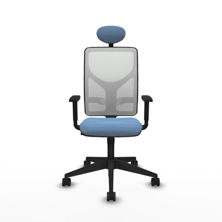 Motilla sincro malla blanca bali azul cielo brazos 1D base piramidal cabecero fijo ruedas 65mm nailon