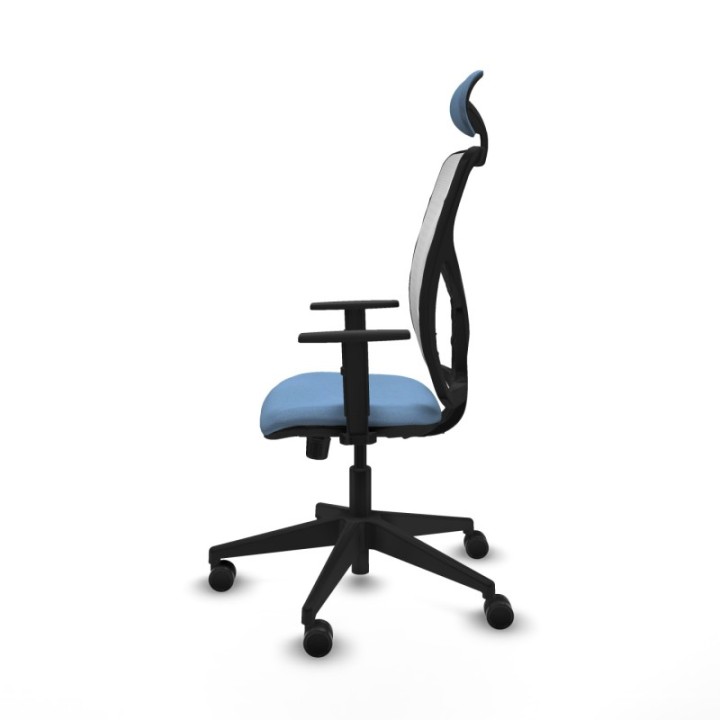 Motilla sincro malla blanca bali azul cielo brazos 1D base piramidal cabecero fijo ruedas 65mm nailon