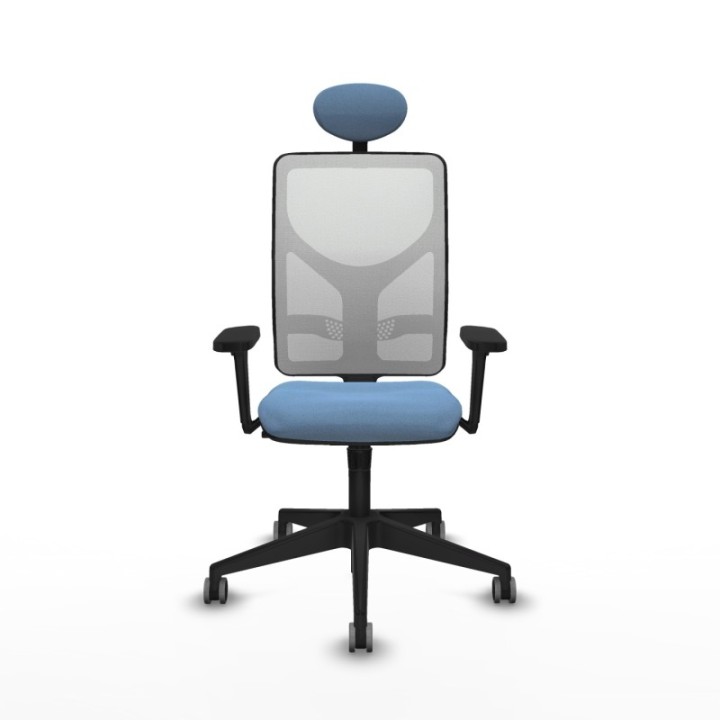 Motilla sincro malla blanca bali azul cielo brazos 3D base piramidal cabecero fijo ruedas 65mm engomadas