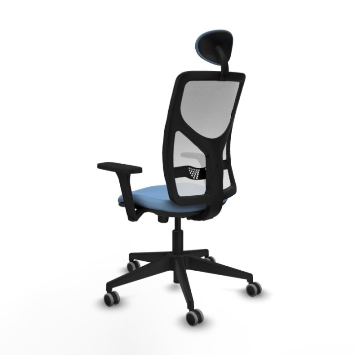 Motilla sincro malla blanca bali azul cielo brazos 3D base piramidal cabecero fijo ruedas 65mm engomadas