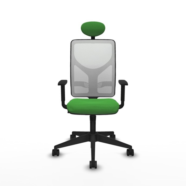 Motilla sincro malla blanca bali verde brazos 1D base piramidal cabecero fijo ruedas 65mm nailon