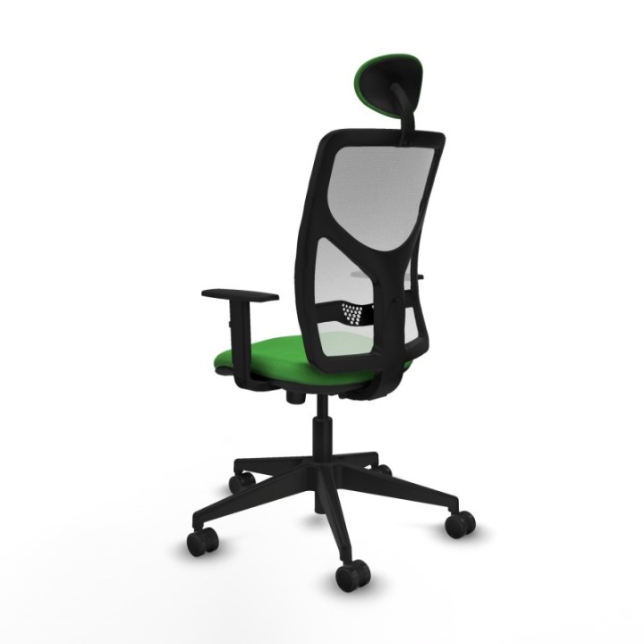 Motilla sincro malla blanca bali verde brazos 1D base piramidal cabecero fijo ruedas 65mm nailon