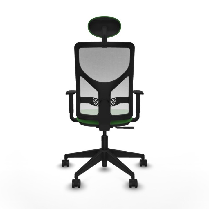 Motilla sincro malla blanca bali verde brazos 1D base piramidal cabecero fijo ruedas 65mm nailon