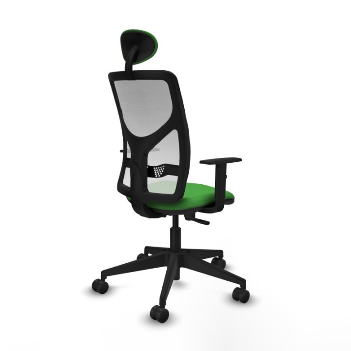 Motilla sincro malla blanca bali verde brazos 1D base piramidal cabecero fijo ruedas 65mm nailon