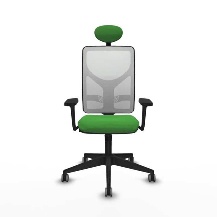 Motilla sincro malla blanca bali verde brazos 3D base piramidal cabecero fijo ruedas 65mm engomadas