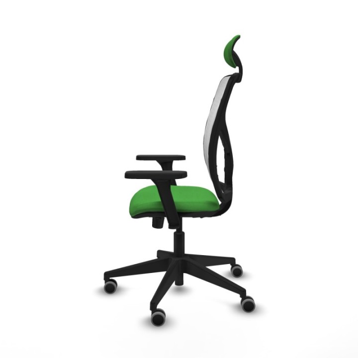 Motilla sincro malla blanca bali verde brazos 3D base piramidal cabecero fijo ruedas 65mm engomadas