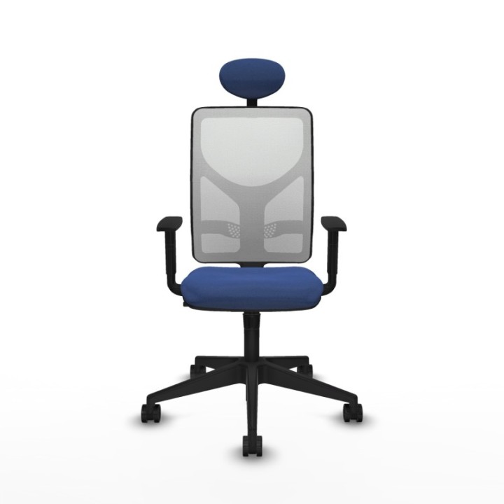 Motilla sincro malla blanca bali azul marino brazos 1D base piramidal cabecero fijo ruedas 65mm nailon