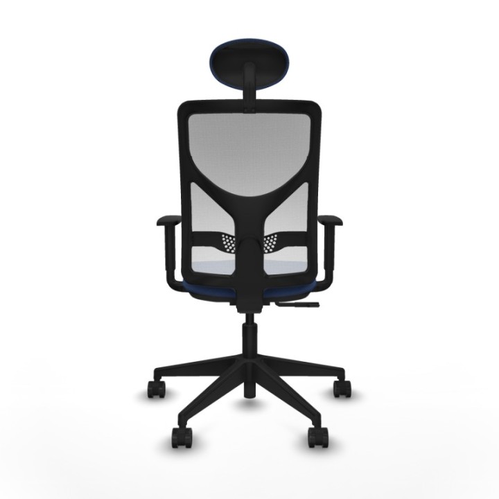 Motilla sincro malla blanca bali azul marino brazos 1D base piramidal cabecero fijo ruedas 65mm nailon