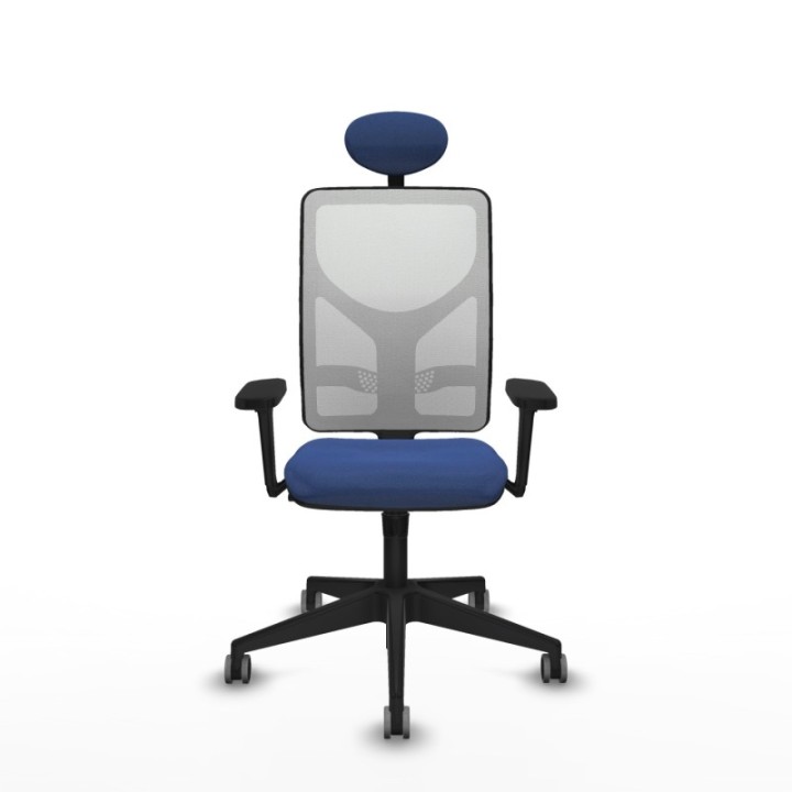 Motilla sincro malla blanca bali azul marino brazos 3D base piramidal cabecero fijo ruedas 65mm engomadas