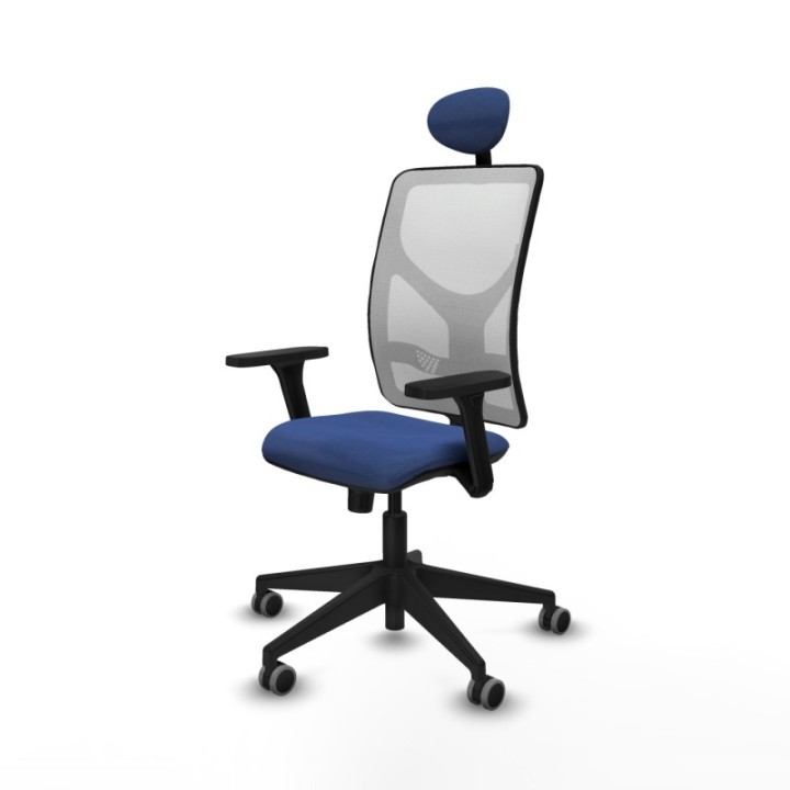 Motilla sincro malla blanca bali azul marino brazos 3D base piramidal cabecero fijo ruedas 65mm engomadas