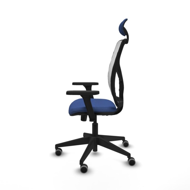 Motilla sincro malla blanca bali azul marino brazos 3D base piramidal cabecero fijo ruedas 65mm engomadas