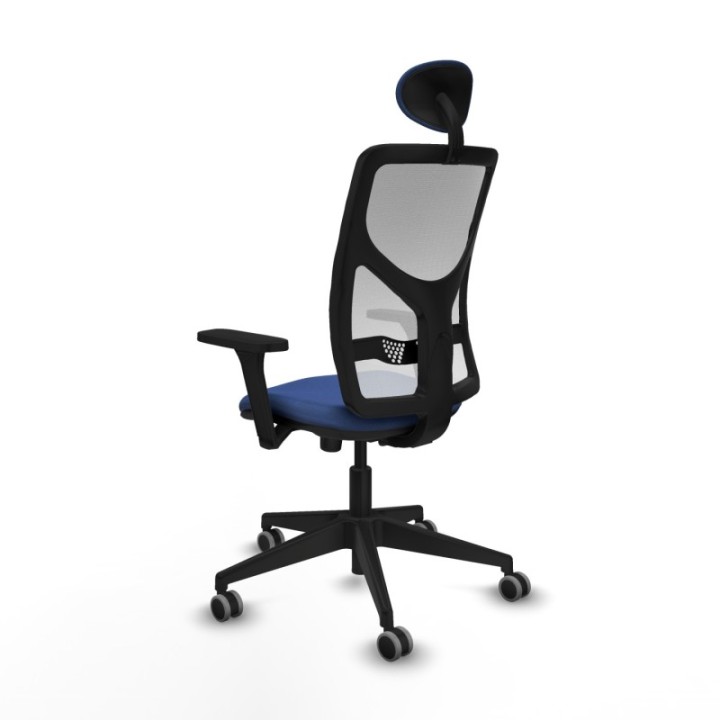 Motilla sincro malla blanca bali azul marino brazos 3D base piramidal cabecero fijo ruedas 65mm engomadas