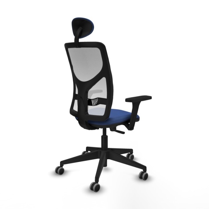 Motilla sincro malla blanca bali azul marino brazos 3D base piramidal cabecero fijo ruedas 65mm engomadas