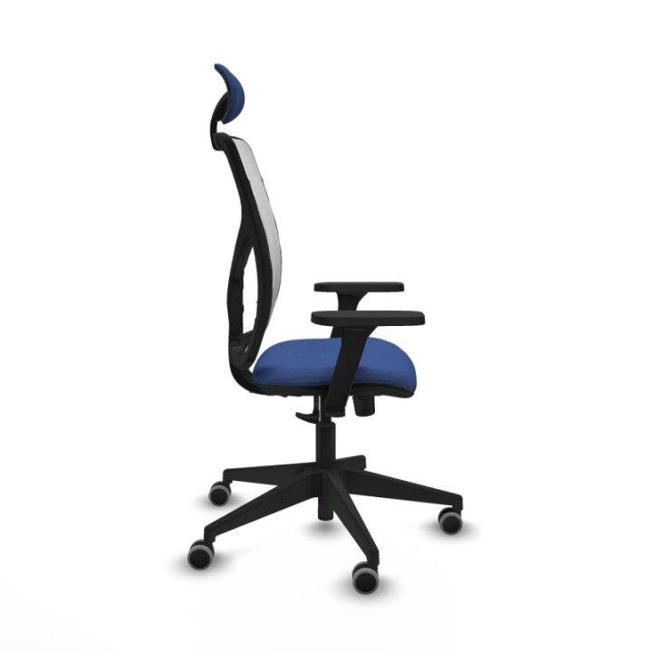 Motilla sincro malla blanca bali azul marino brazos 3D base piramidal cabecero fijo ruedas 65mm engomadas