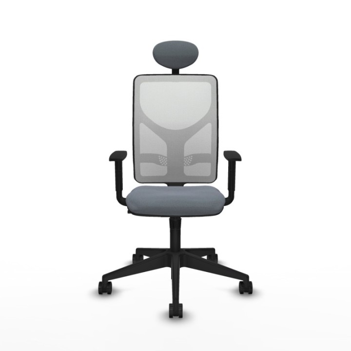 Motilla sincro malla blanca bali gris brazos 1D base piramidal cabecero fijo ruedas 65mm nailon