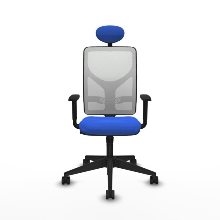 Motilla sincro malla blanca bali azul brazos 1D base piramidal cabecero fijo ruedas 65mm nailon