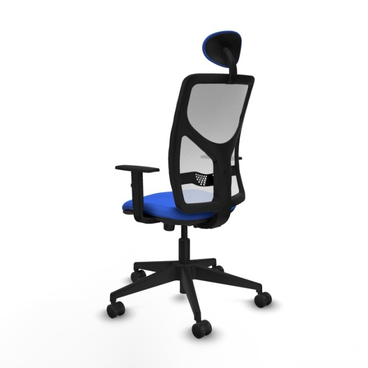 Motilla sincro malla blanca bali azul brazos 1D base piramidal cabecero fijo ruedas 65mm nailon