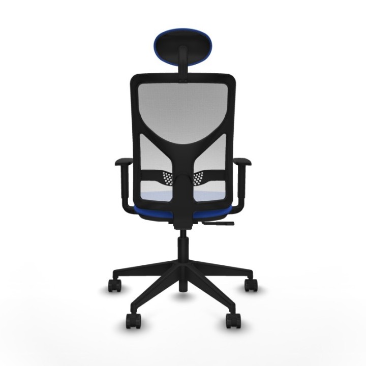 Motilla sincro malla blanca bali azul brazos 1D base piramidal cabecero fijo ruedas 65mm nailon