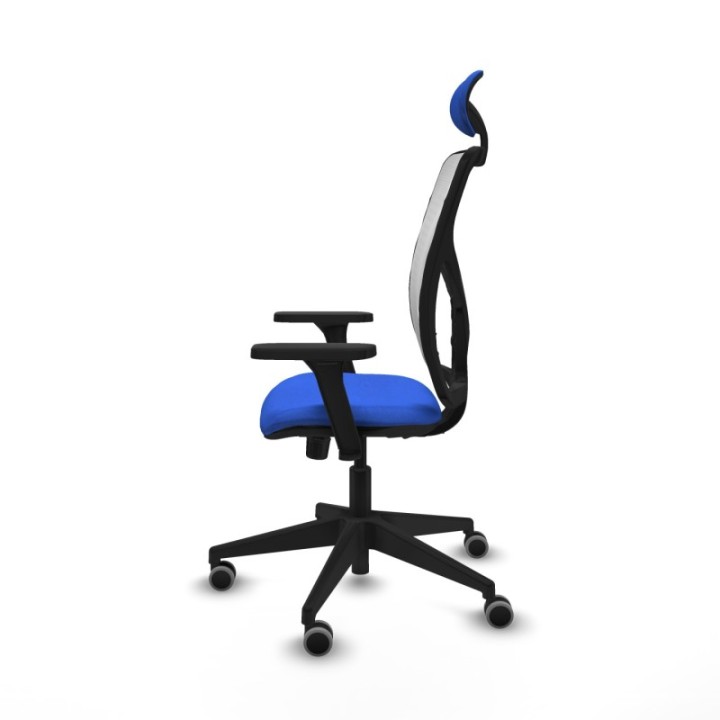 Motilla sincro malla blanca bali azul brazos 3D base piramidal cabecero fijo ruedas 65mm engomadas