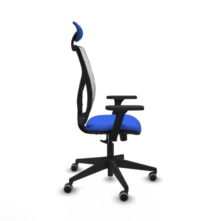 Motilla sincro malla blanca bali azul brazos 3D base piramidal cabecero fijo ruedas 65mm engomadas