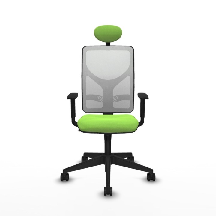 Motilla sincro malla blanca bali pistacho brazos 1D base piramidal cabecero fijo ruedas 65mm nailon