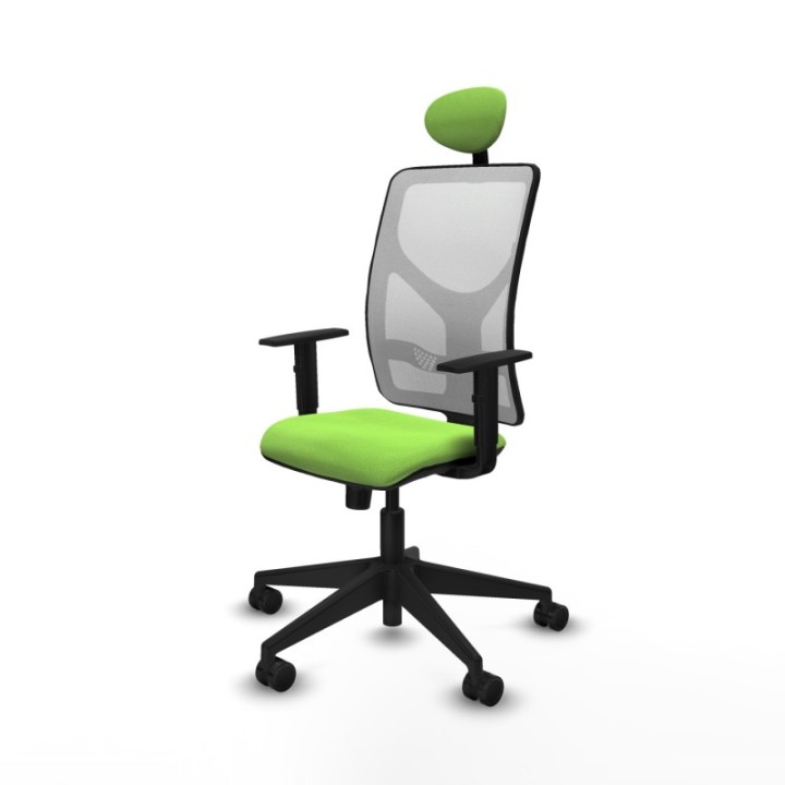 Motilla sincro malla blanca bali pistacho brazos 1D base piramidal cabecero fijo ruedas 65mm nailon