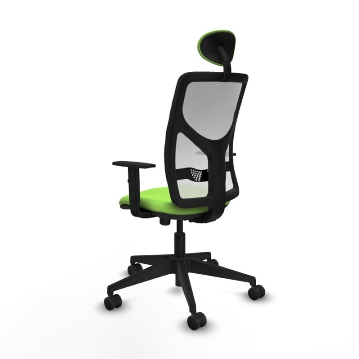 Motilla sincro malla blanca bali pistacho brazos 1D base piramidal cabecero fijo ruedas 65mm nailon