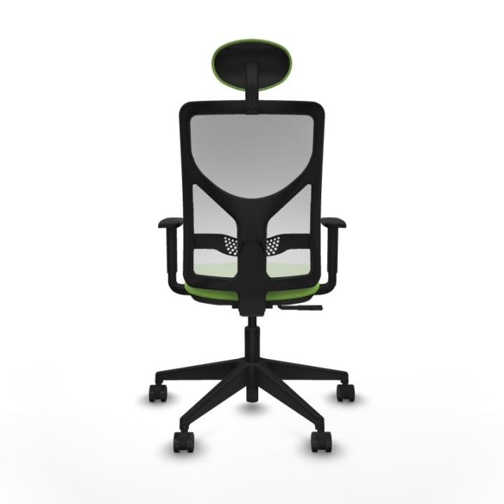 Motilla sincro malla blanca bali pistacho brazos 1D base piramidal cabecero fijo ruedas 65mm nailon