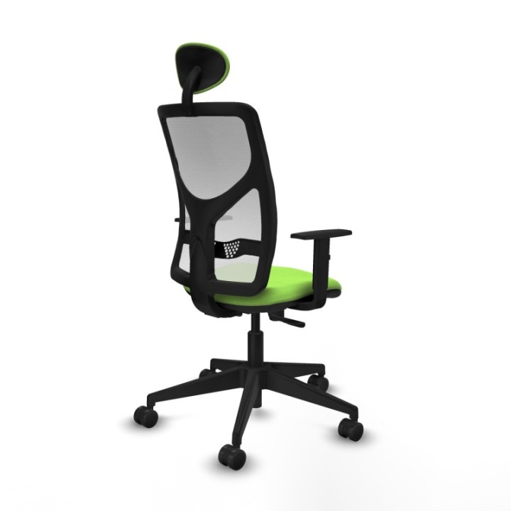 Motilla sincro malla blanca bali pistacho brazos 1D base piramidal cabecero fijo ruedas 65mm nailon