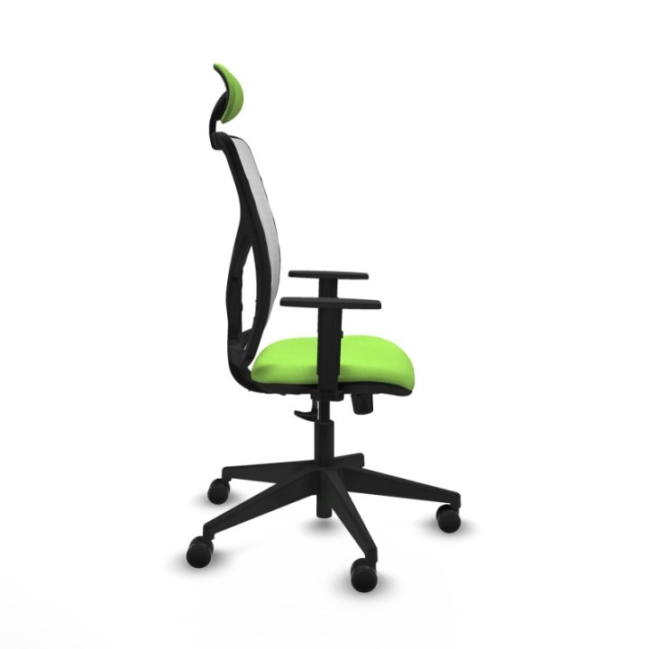 Motilla sincro malla blanca bali pistacho brazos 1D base piramidal cabecero fijo ruedas 65mm nailon