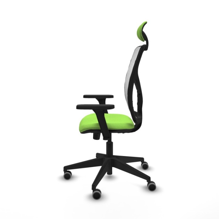 Motilla sincro malla blanca bali pistacho brazos 3D base piramidal cabecero fijo ruedas 65mm engomadas