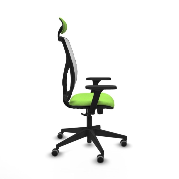 Motilla sincro malla blanca bali pistacho brazos 3D base piramidal cabecero fijo ruedas 65mm engomadas