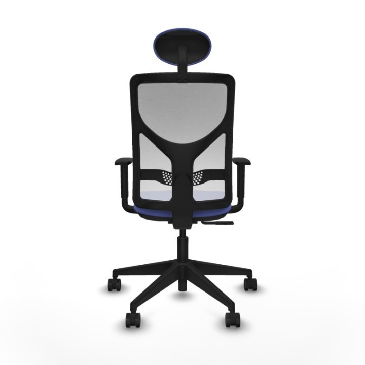 Motilla sincro malla blanca bali azul claro brazos 1D base piramidal cabecero fijo ruedas 65mm nailon