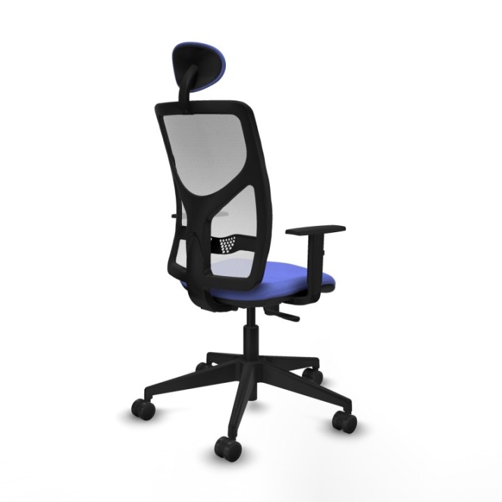 Motilla sincro malla blanca bali azul claro brazos 1D base piramidal cabecero fijo ruedas 65mm nailon