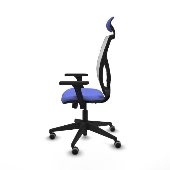 Motilla sincro malla blanca bali azul claro brazos 3D base piramidal cabecero fijo ruedas 65mm engomadas